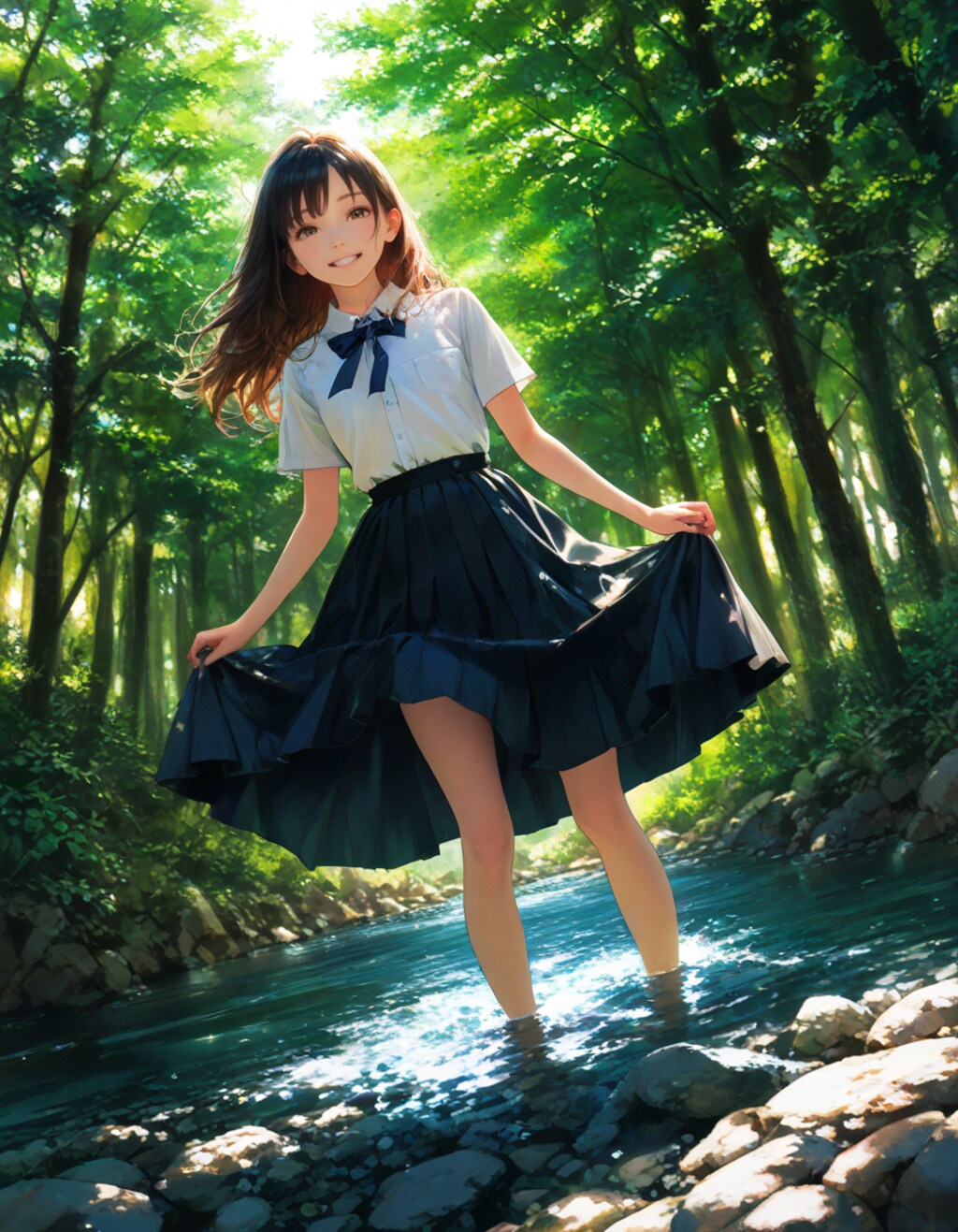 ロングスカートと水遊び