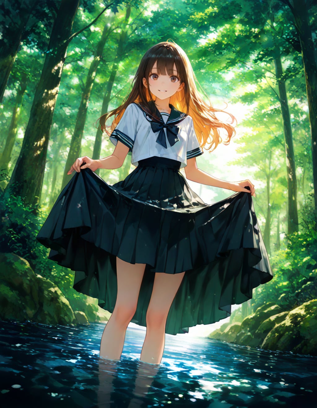 ロングスカートと水遊び