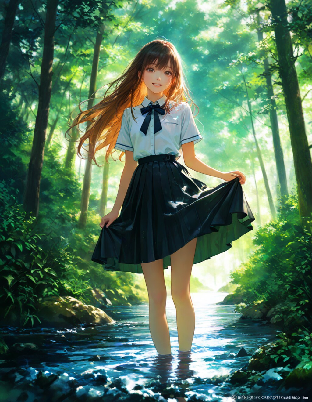 ロングスカートと水遊び