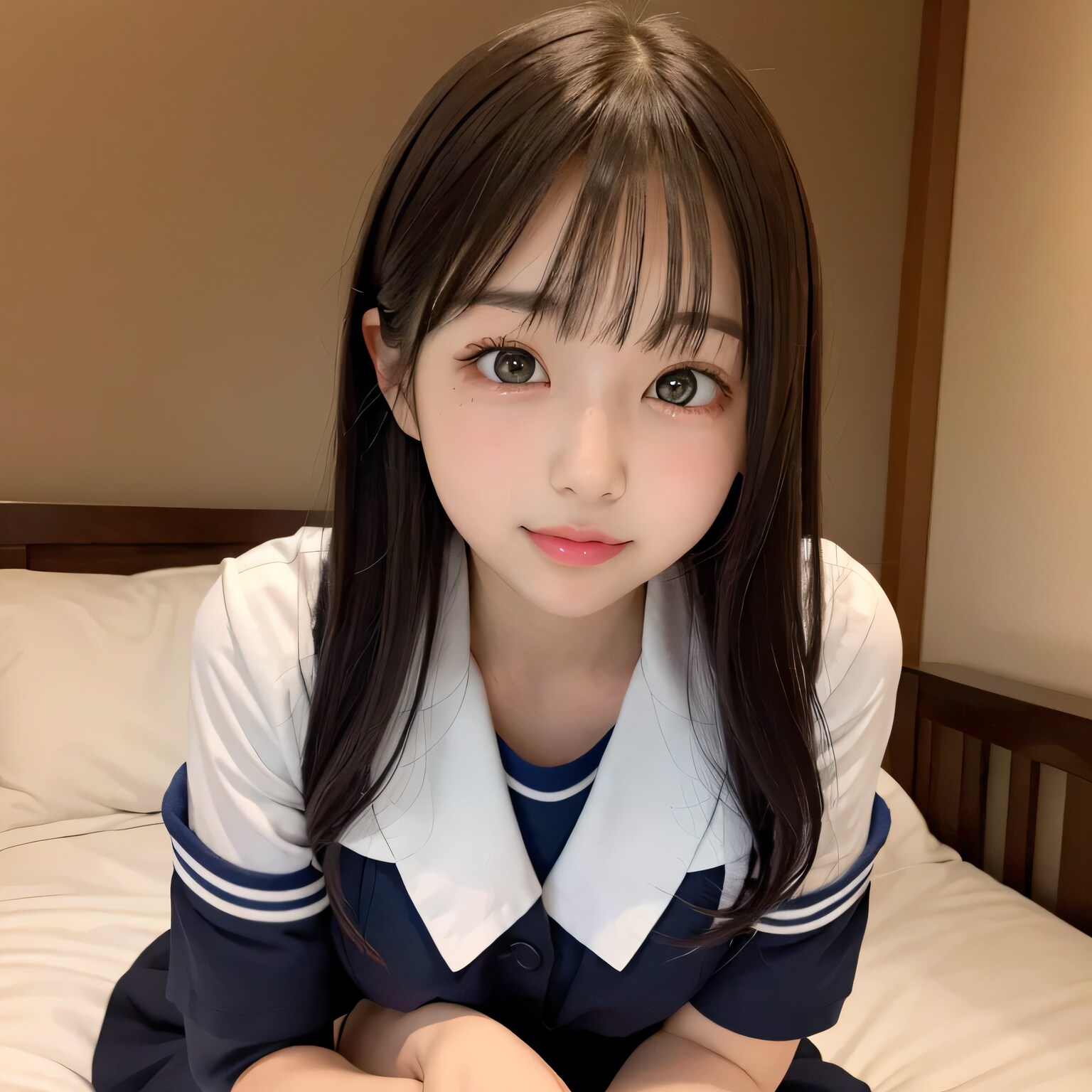 黒髪ロングで寝室の美女４４ | の人気AIイラスト・グラビア