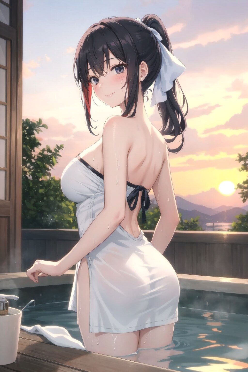 露天風呂からの夕陽