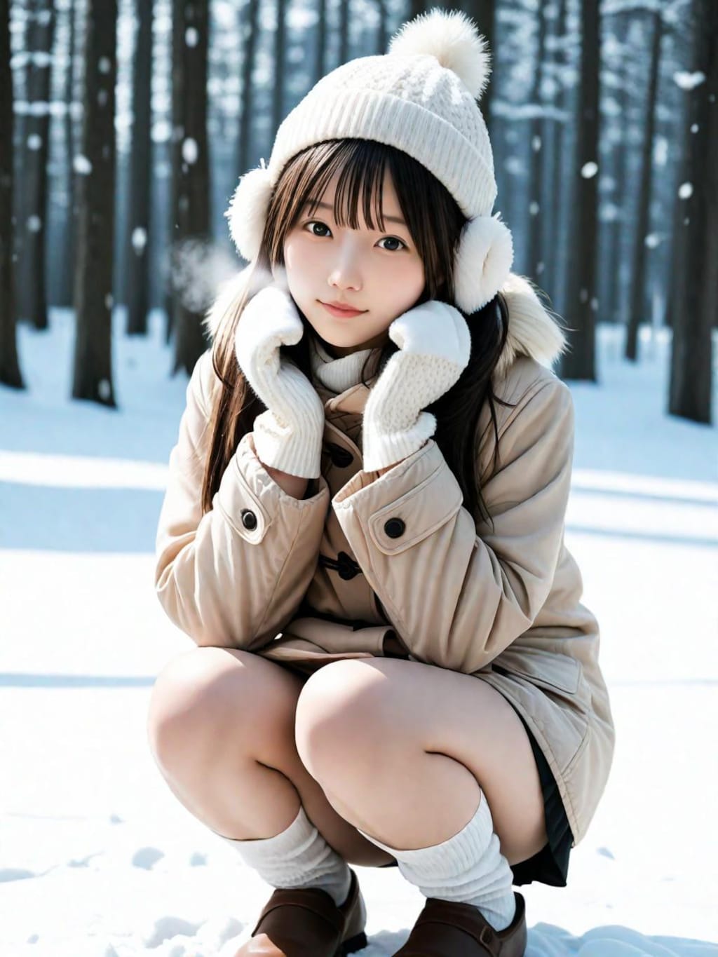 雪の中　白い吐息