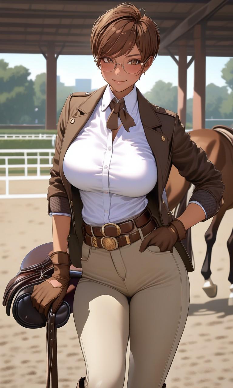 乗馬クラブに来た日焼け彼女 | の人気AIイラスト・グラビア