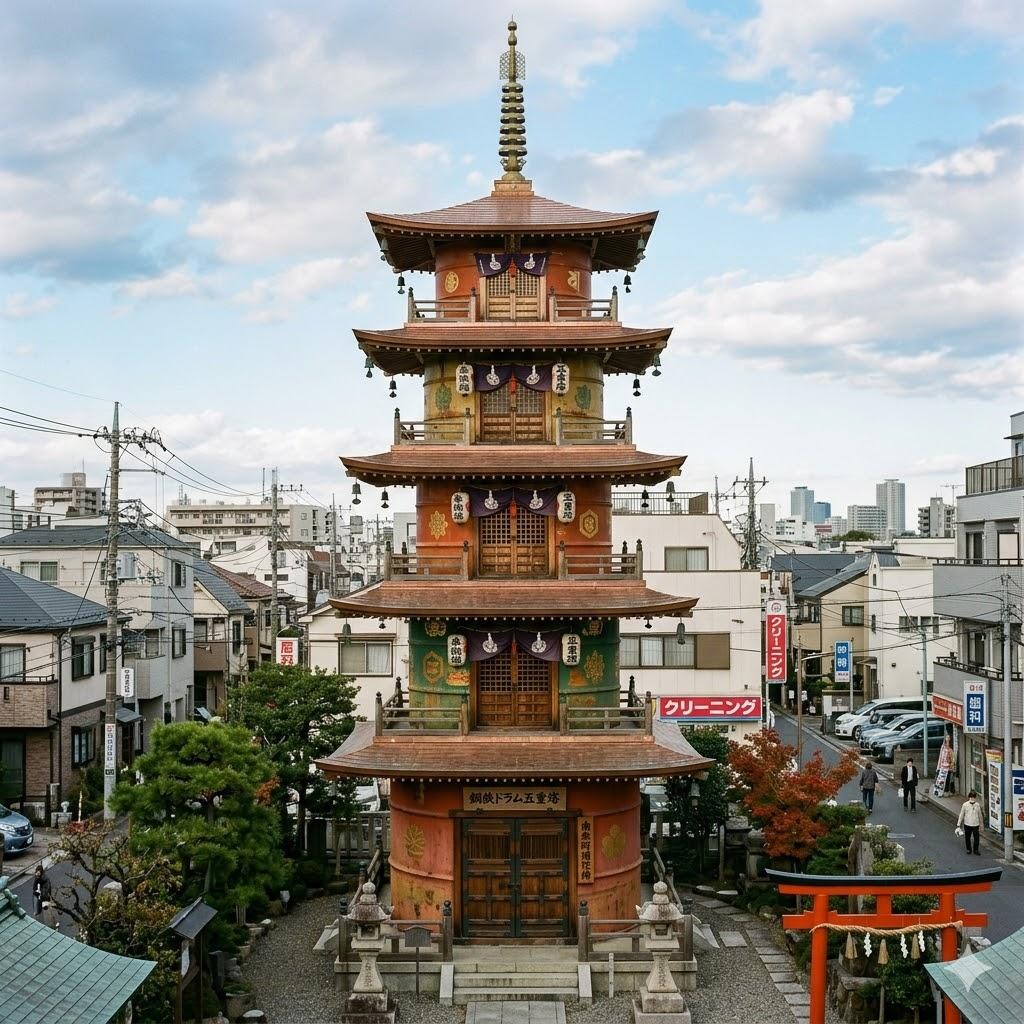 ドラム缶を使用した五重の塔
