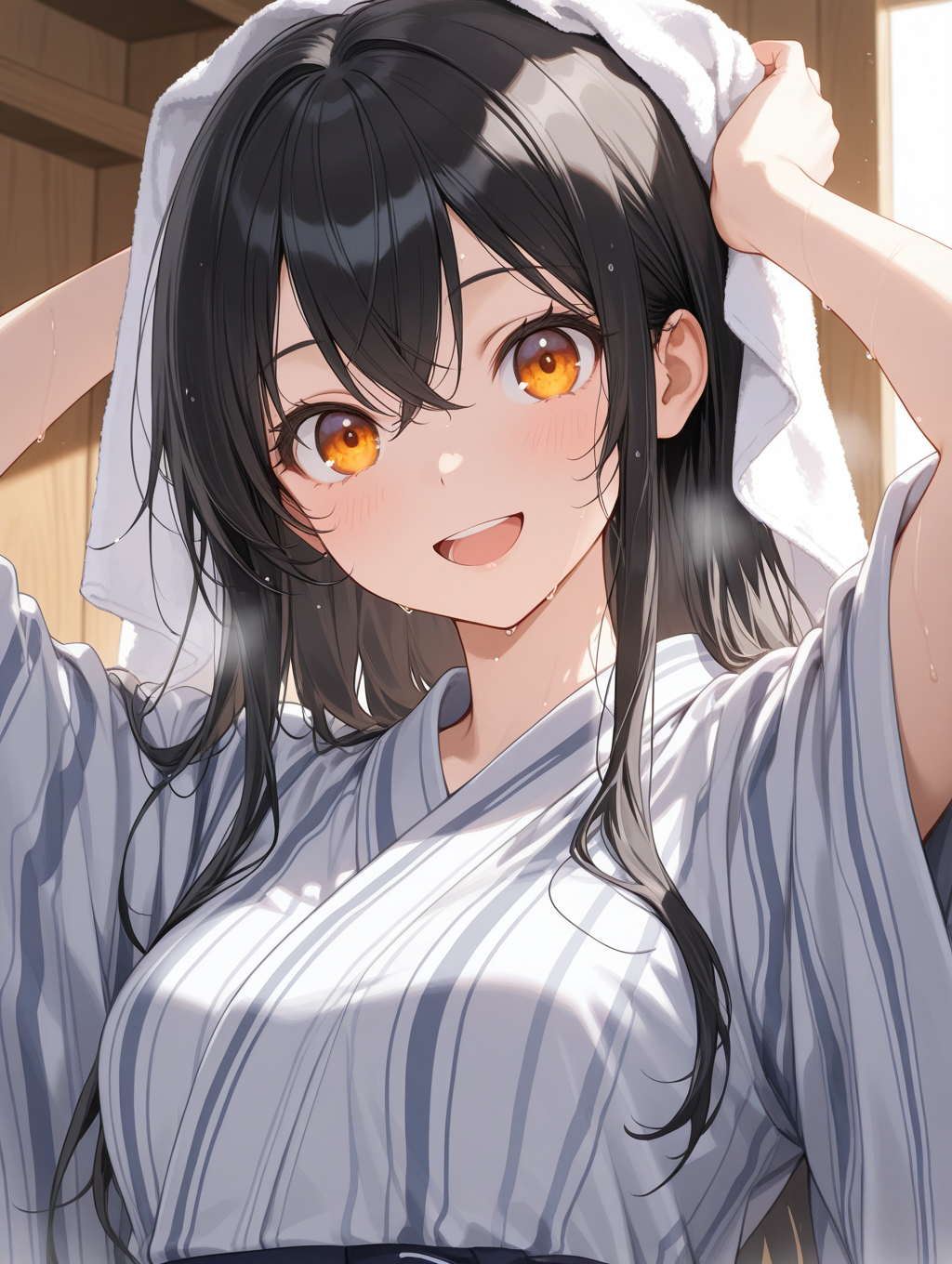 餅家の大星ふうちゃん 温泉上がりに髪を乾かしている〇〇ちゃんシリーズ