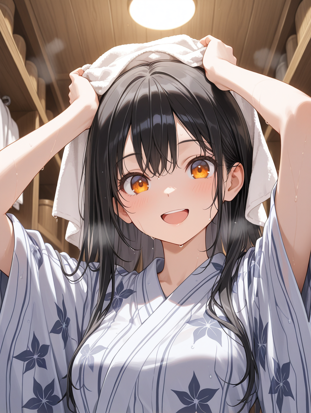 餅家の大星ふうちゃん 温泉上がりに髪を乾かしている〇〇ちゃんシリーズ