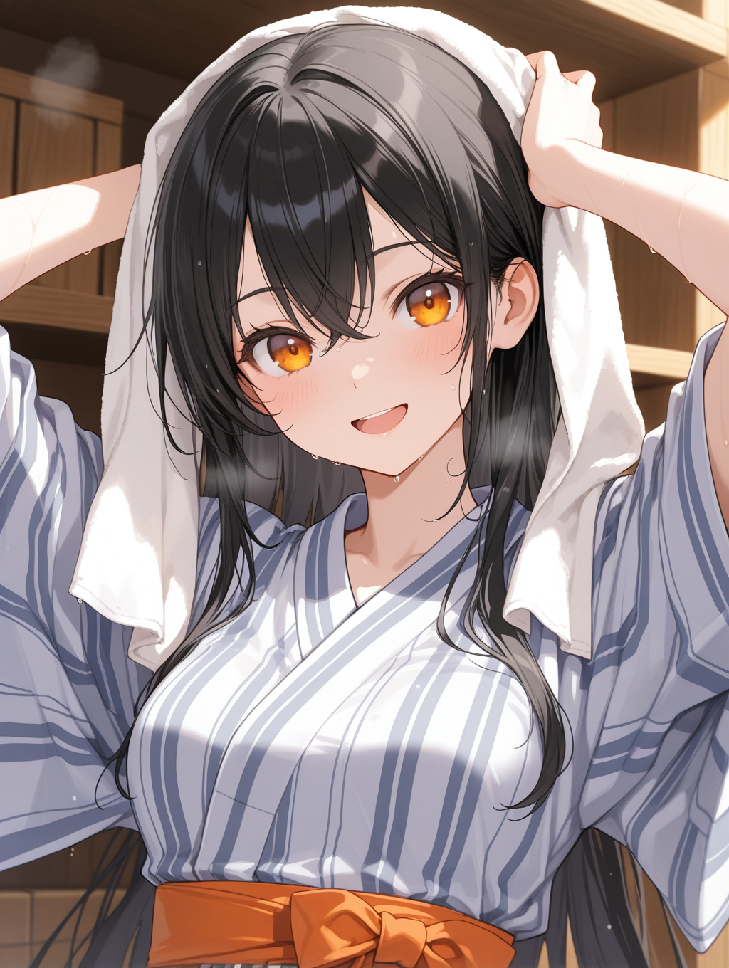 餅家の大星ふうちゃん 温泉上がりに髪を乾かしている〇〇ちゃんシリーズ