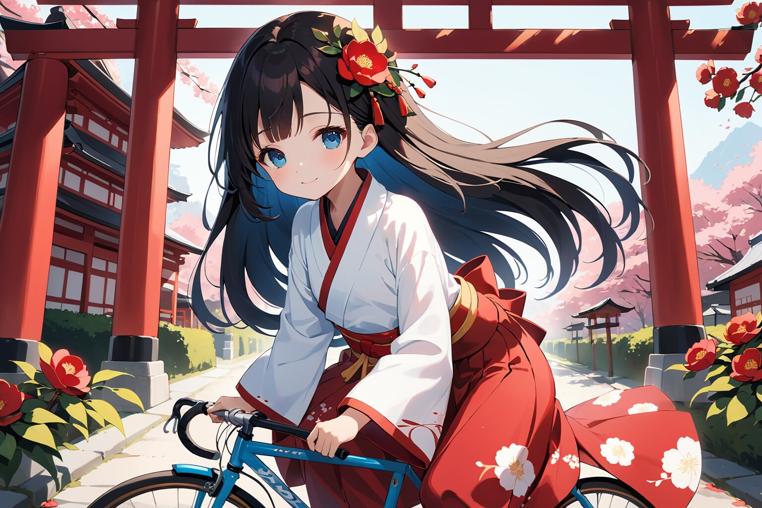 黒髪ロングで巫女服の少女１１ | の人気AIイラスト・グラビア