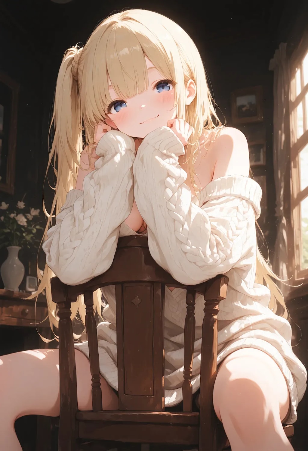 逆座りでにっこり