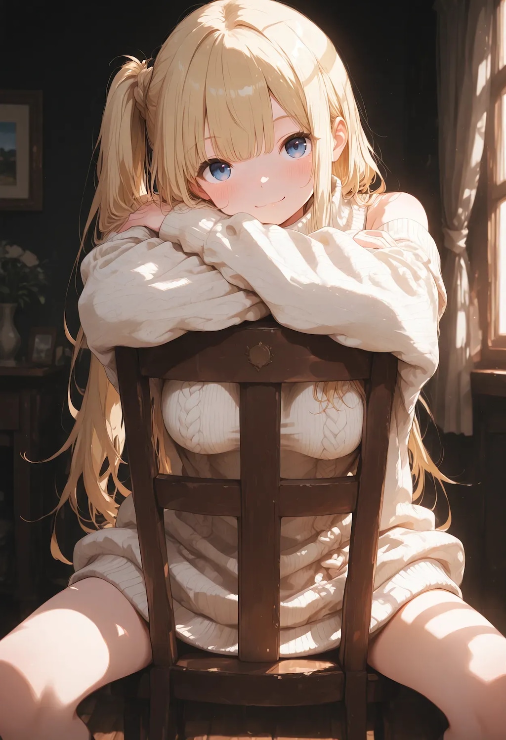 逆座りでにっこり