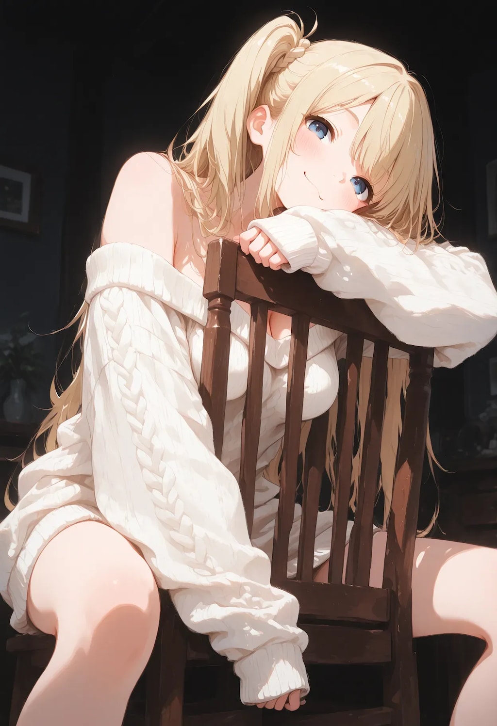 逆座りでにっこり