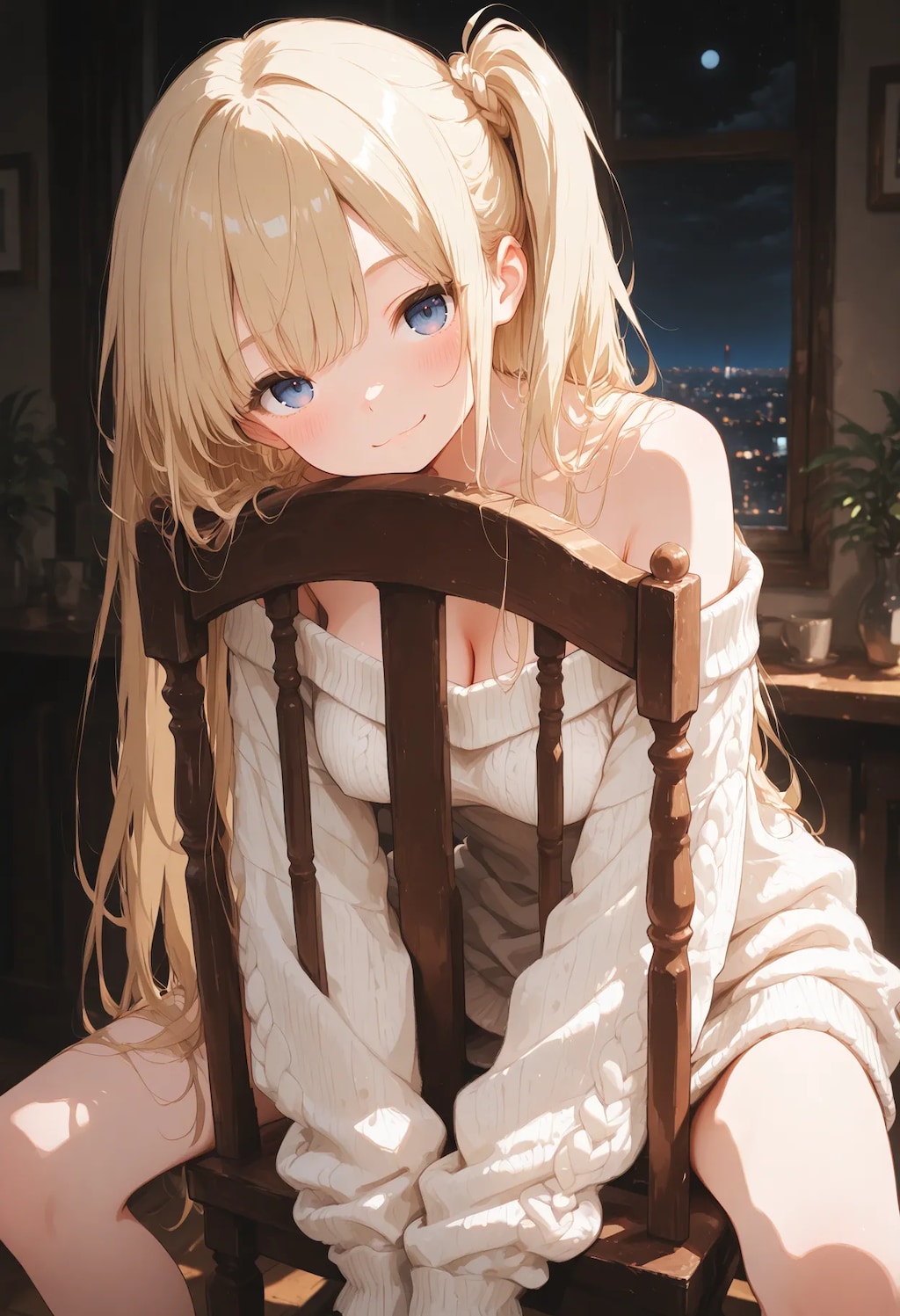 逆座りでにっこり