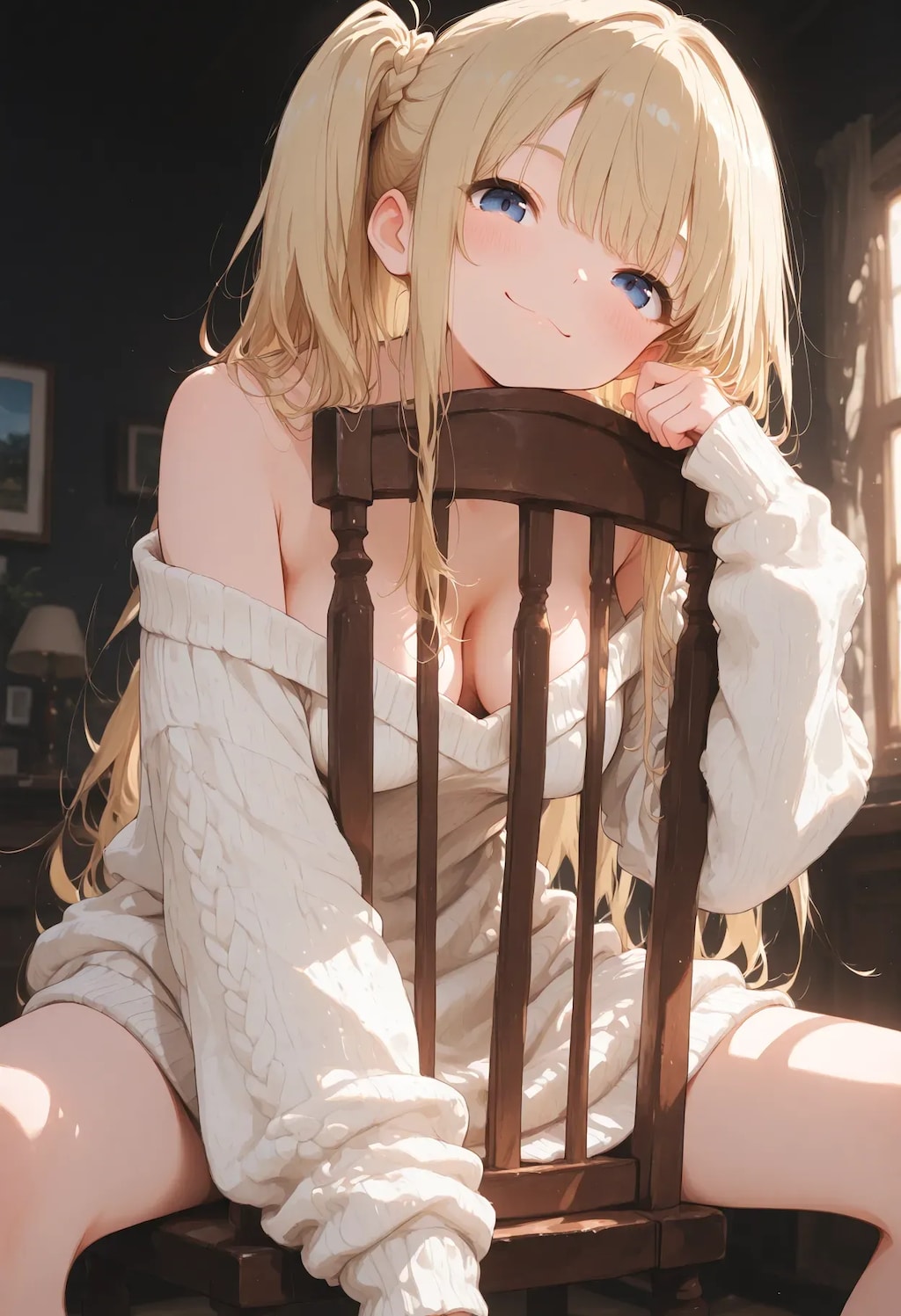 逆座りでにっこり