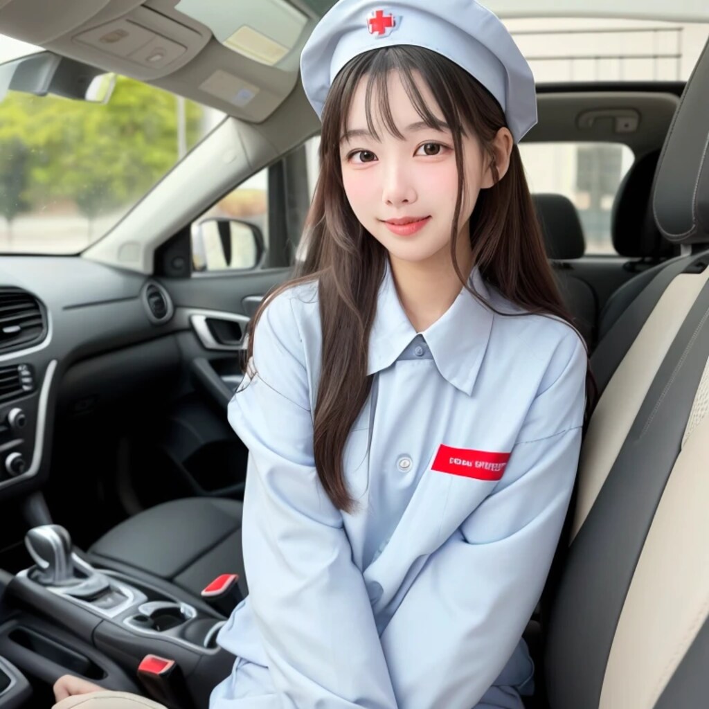 黒髪ロングで車内の美女５９