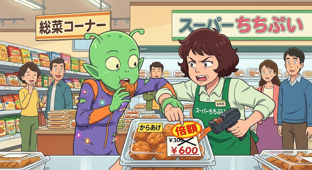 倍額総菜を買わせる店員と被害者？の宇宙人