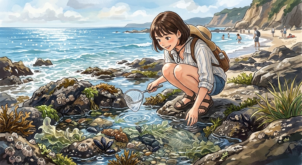 磯遊びと、こっそり隠れた1匹の海月
