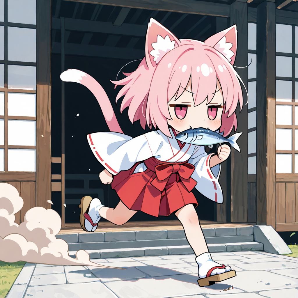 あっ！！お供えの魚を！？コラァー！！