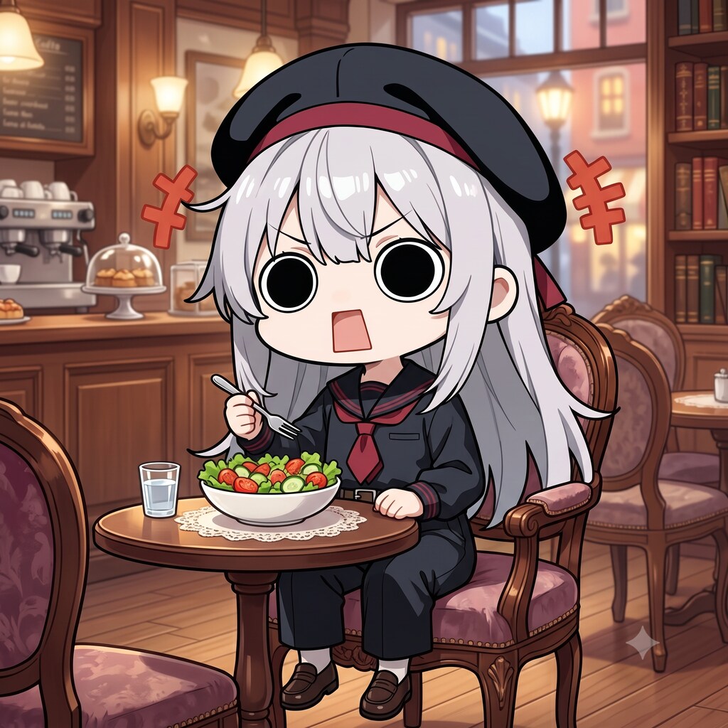 サラダを頂くえらいこっちゃ嬢