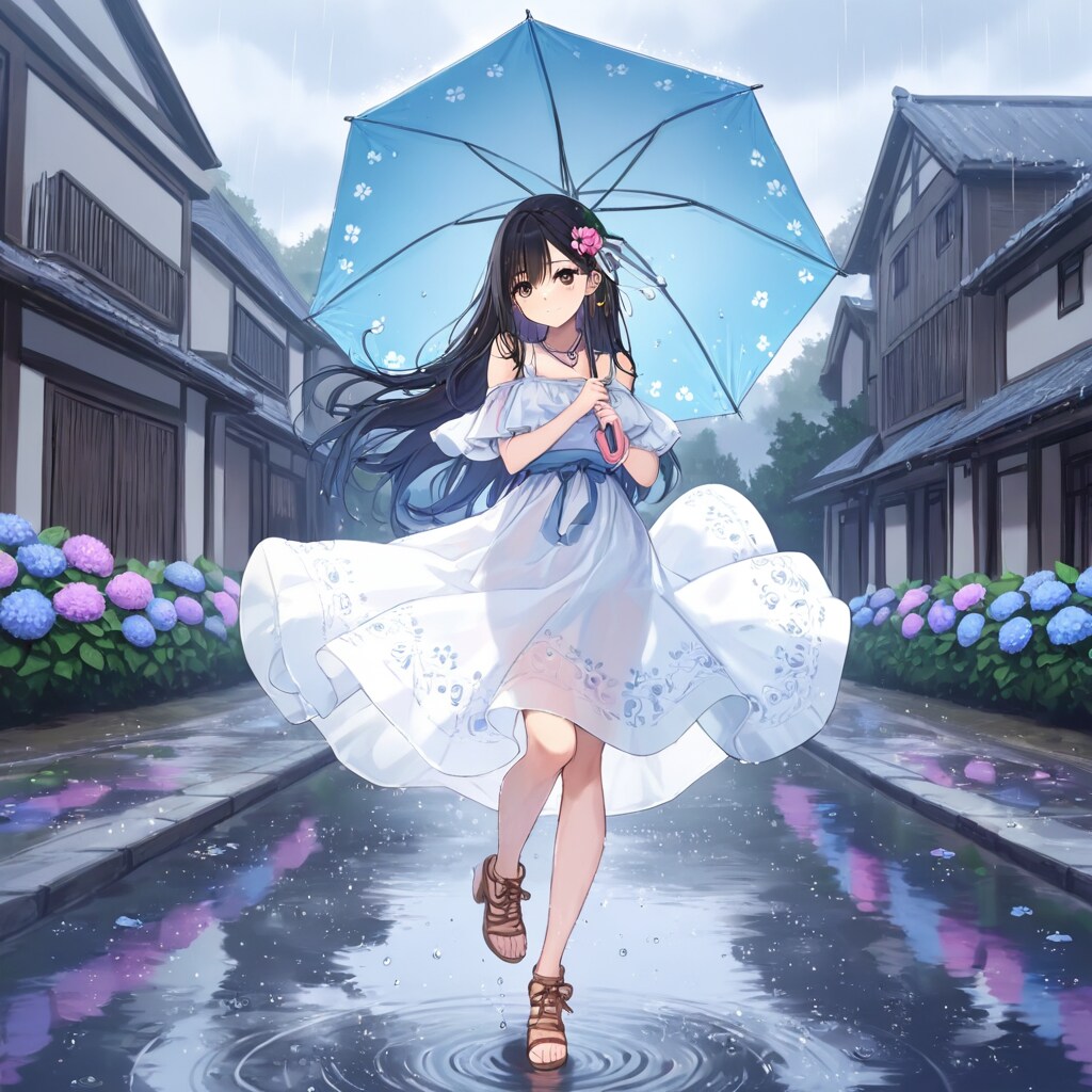 傘の日LILAC 腰の形がよく見えて道の水に映り込み