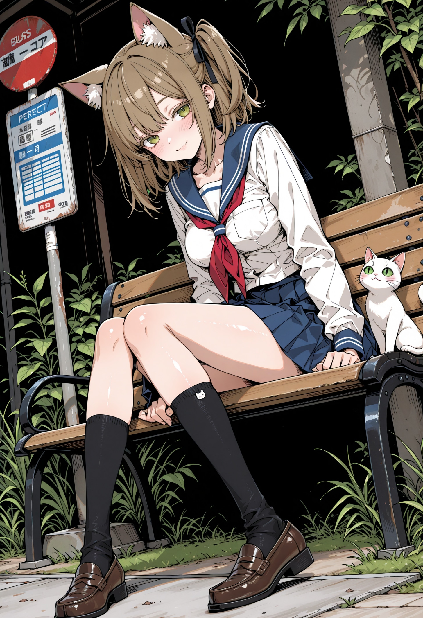 猫とバス停