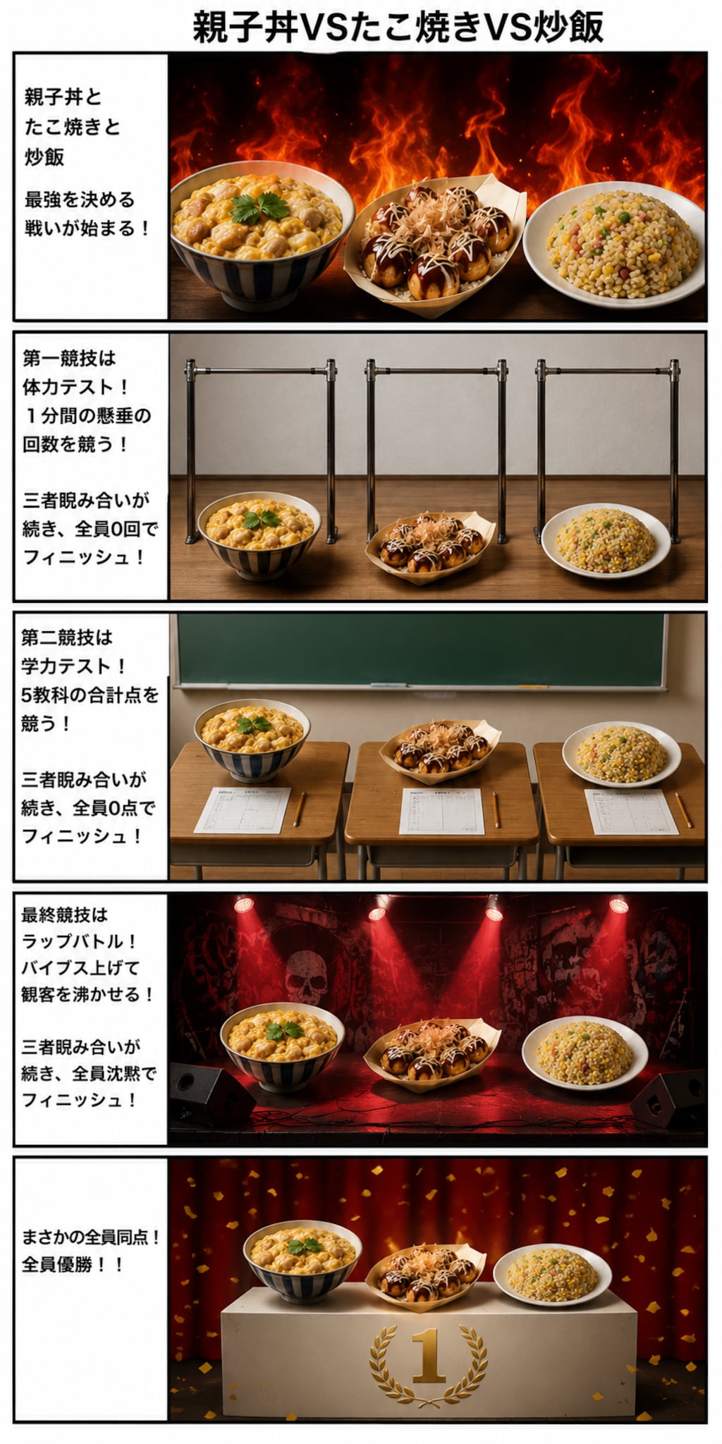 【漫画】親子丼VSたこ焼きVS炒飯