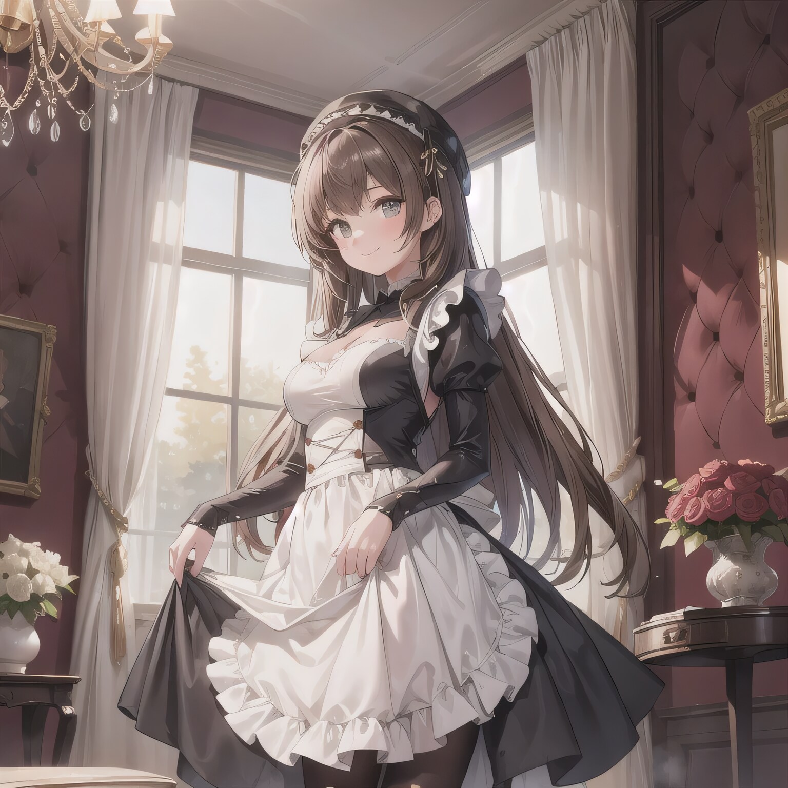 茶髪ロングでメイド服の少女５ | の人気AIイラスト・グラビア