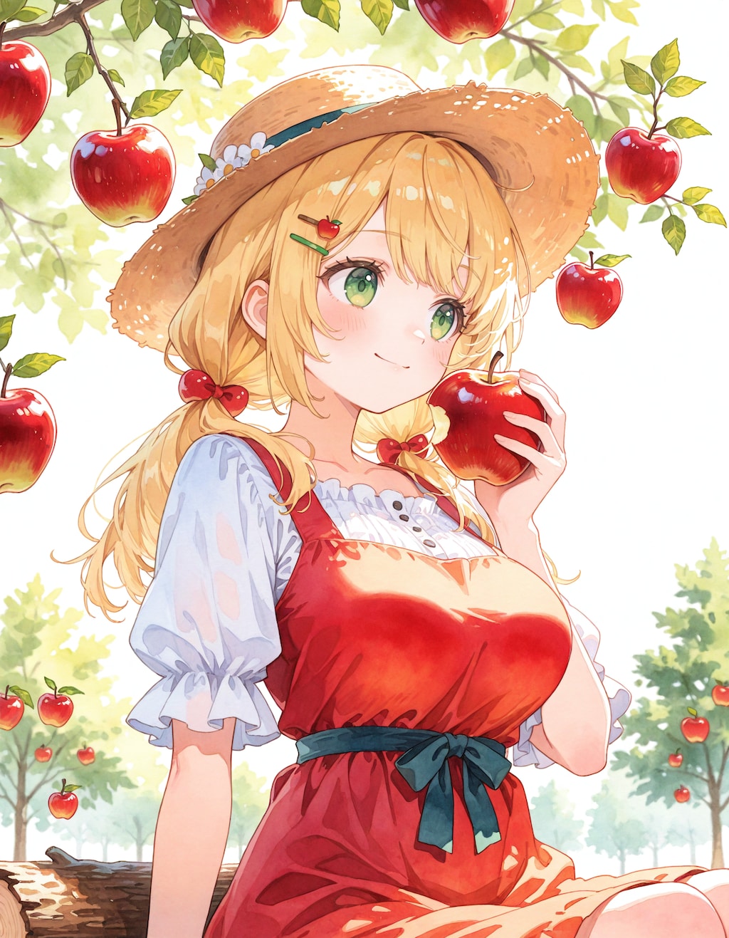 りんごを食べる少女