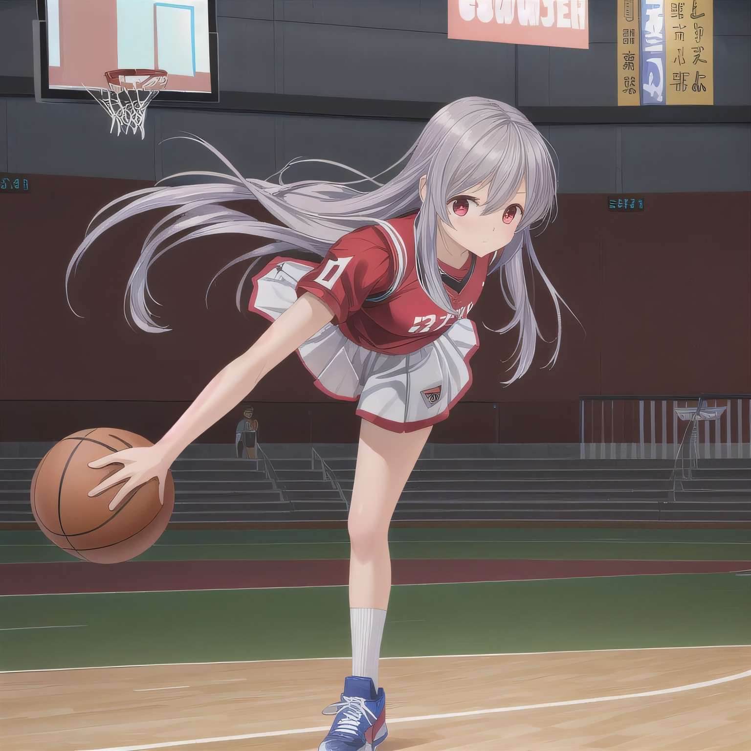 灰髪ロングでユニフォームの少女９ | の人気AIイラスト・グラビア