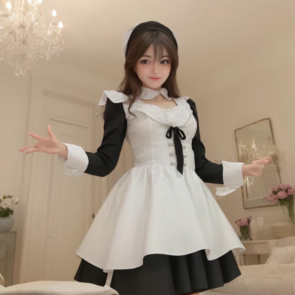 黒髪ロングでメイド服の美女１３５