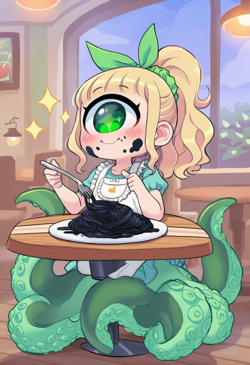 単眼スキュラちゃん.70 イカスミパスタとゲームのアプデ | の人気AIイラスト・グラビア