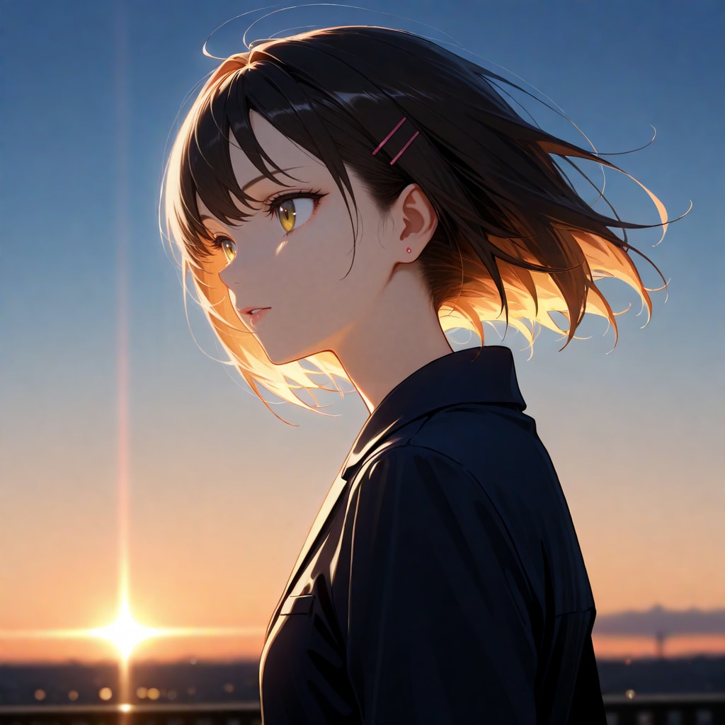 橫顔と夕焼け