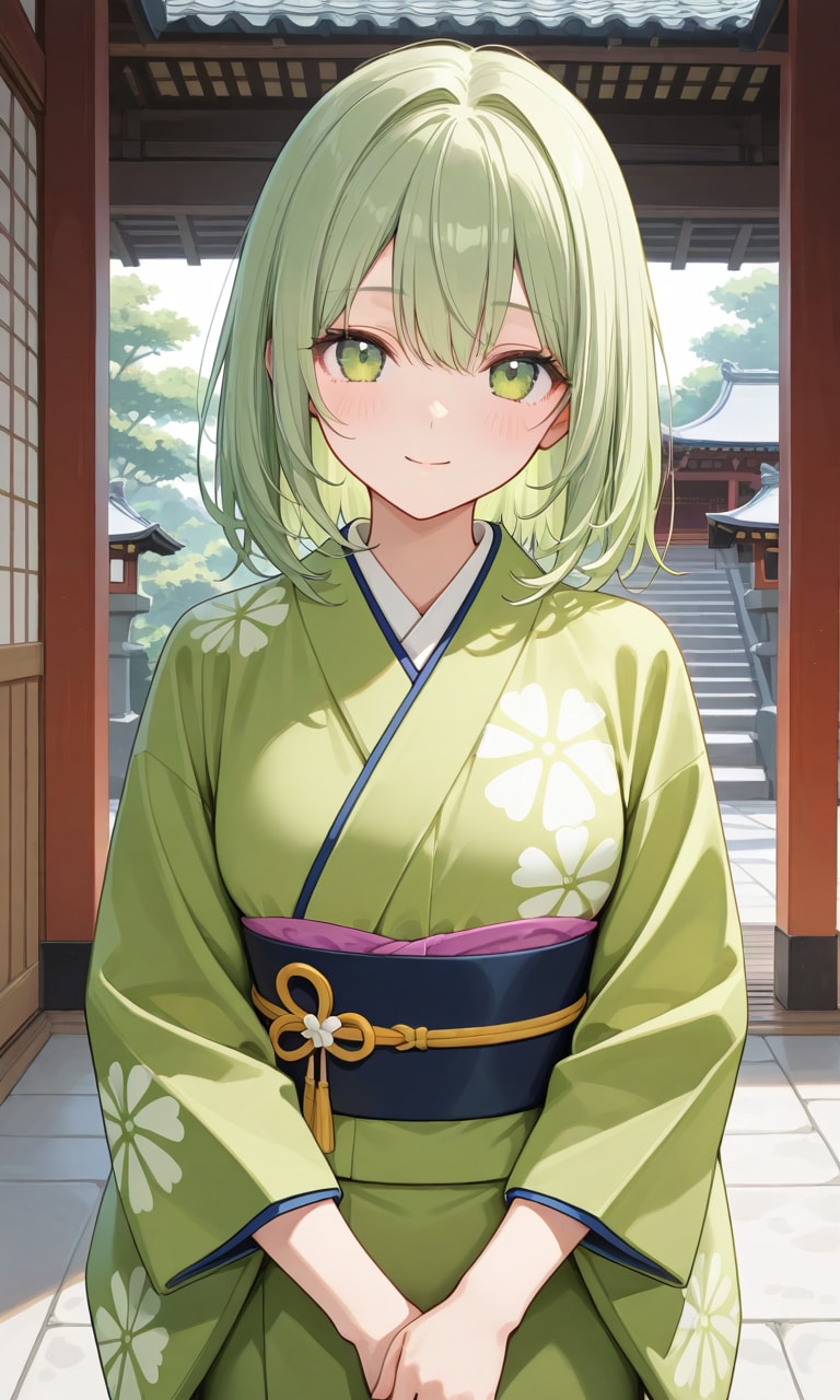 緑髪着物少女 | の人気AIイラスト・グラビア