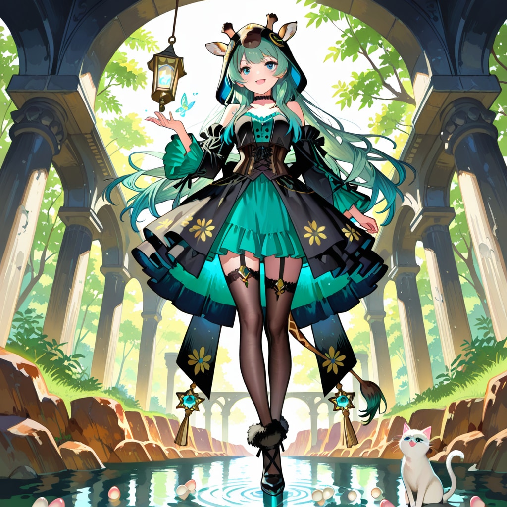 森の中の神殿とキリンフーディーお姉さん | の人気AIイラスト・グラビア