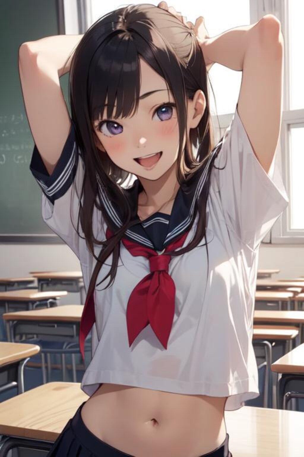 セーラー服とおへそチラッ💖