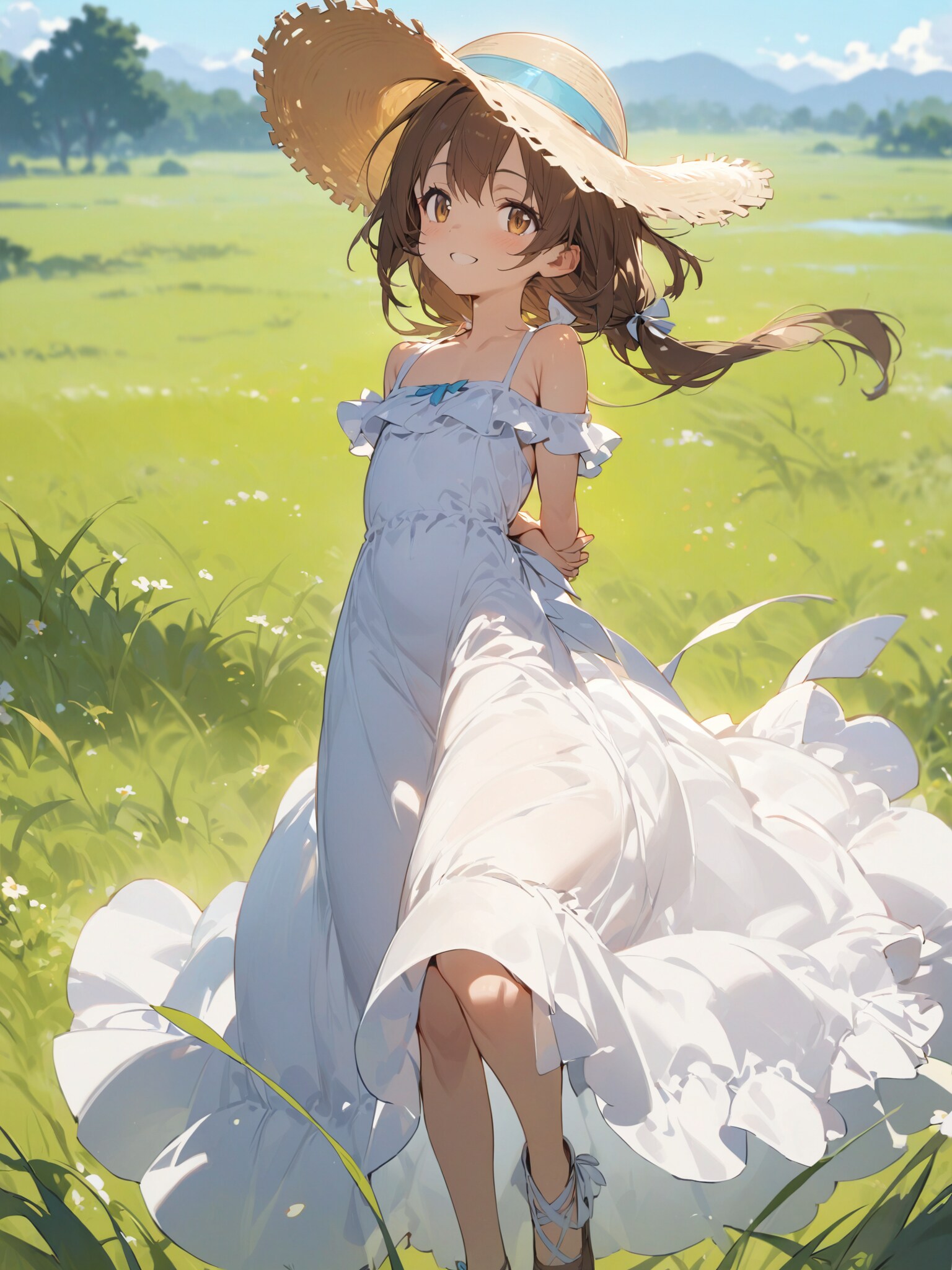 春の草原で風につつまれて