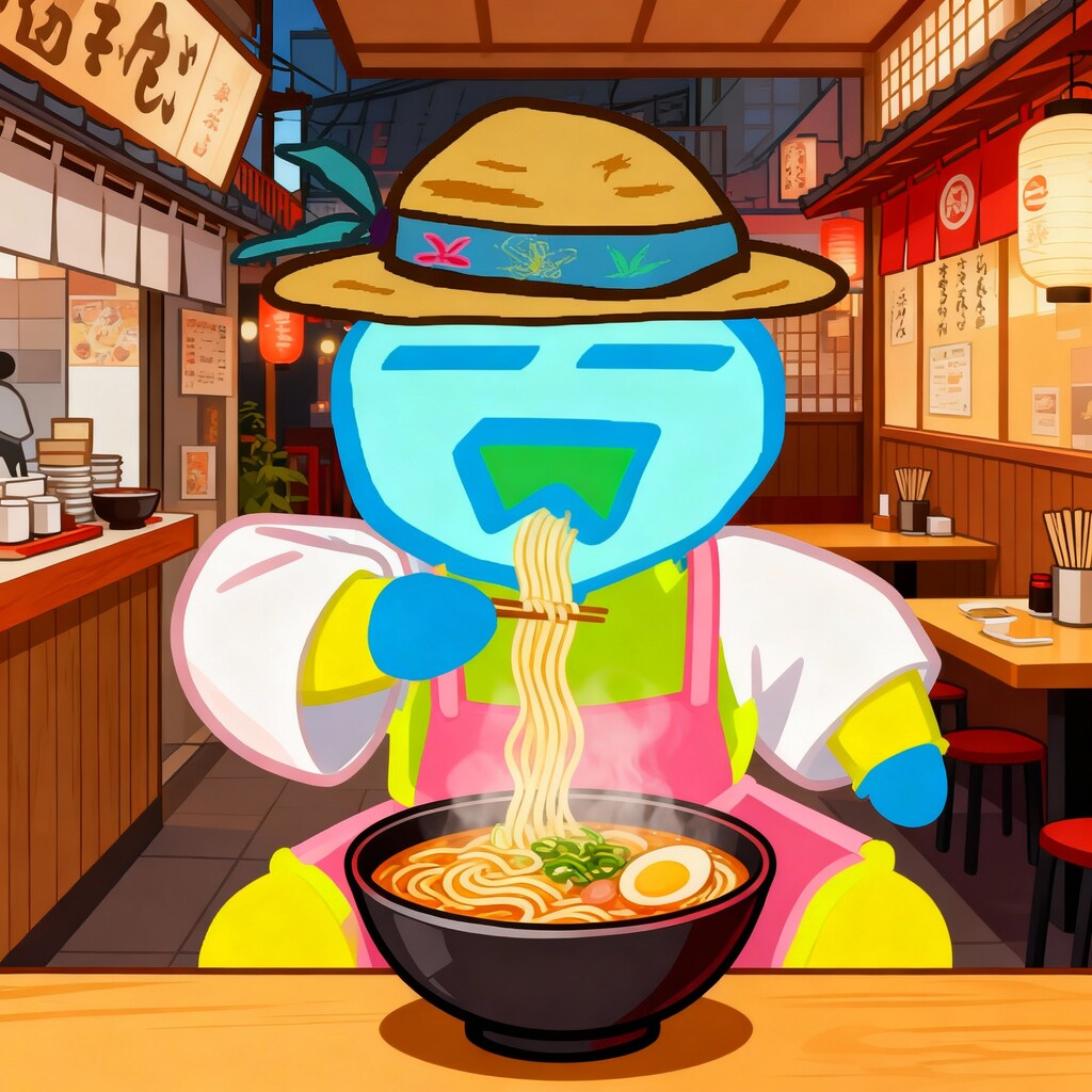 ラーメンを食べる萌え袖路地ヤロウ