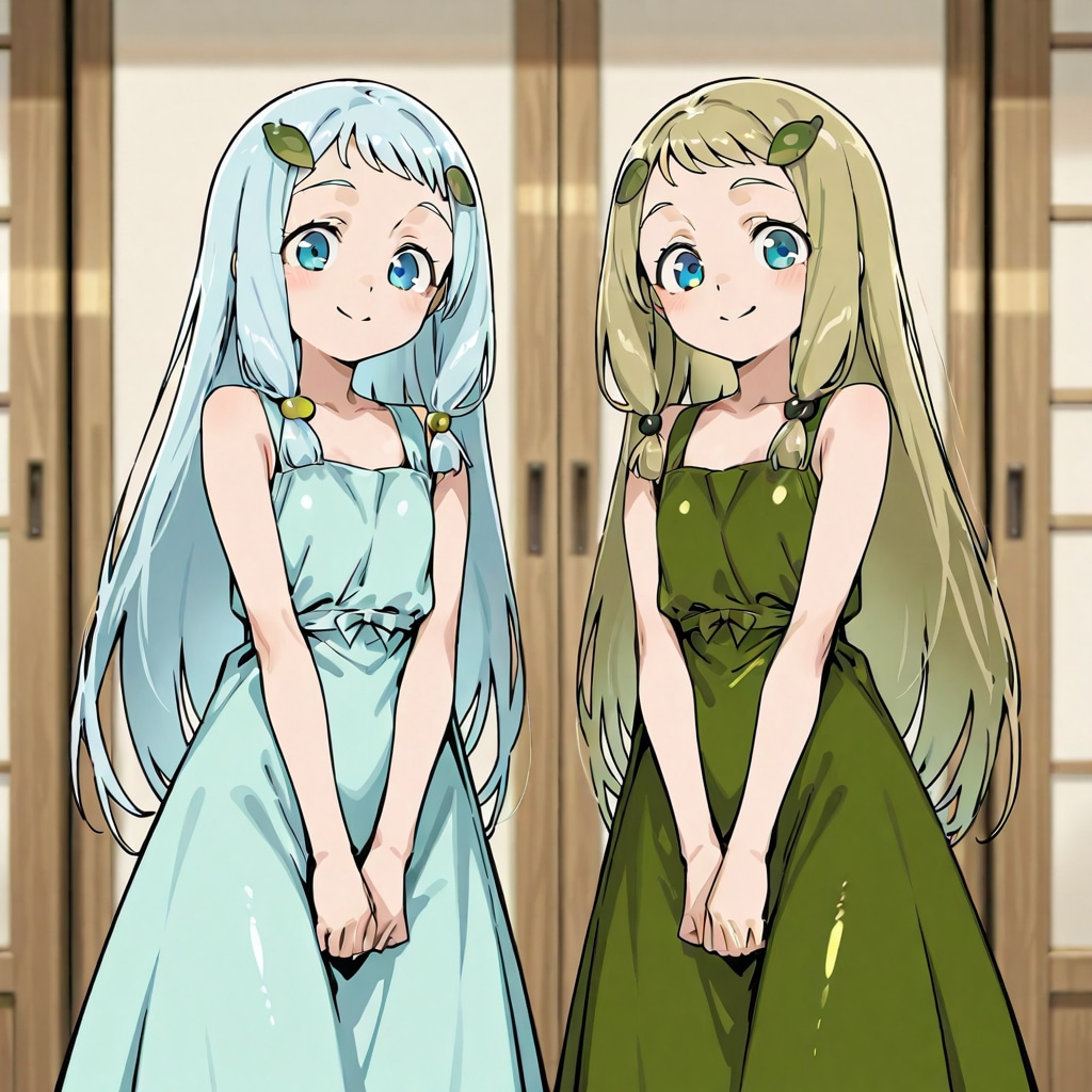 水（水色）と油（オリーブオイル色）の双子 | の人気AIイラスト・グラビア