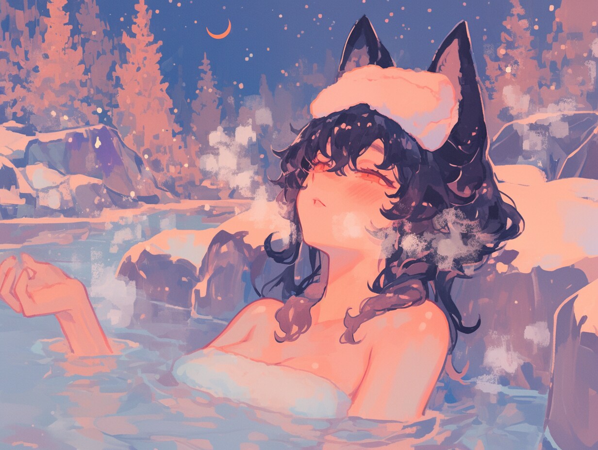 雪夜の湯けむり