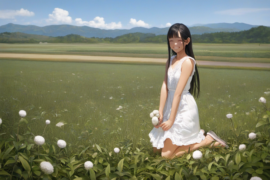 うちの子と田園風景