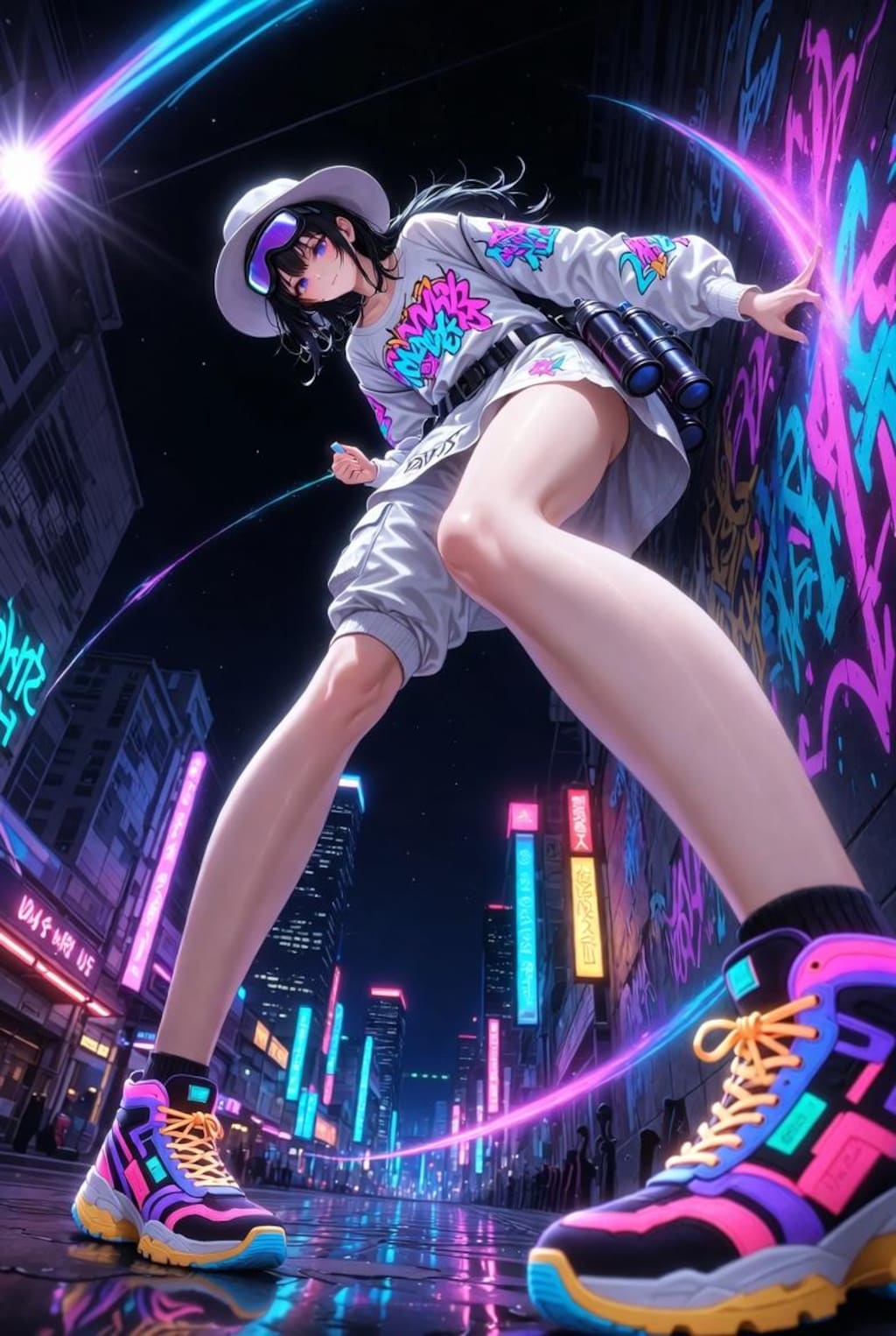 exaggerated foreshortening, with hands and feet taking up half the screen;