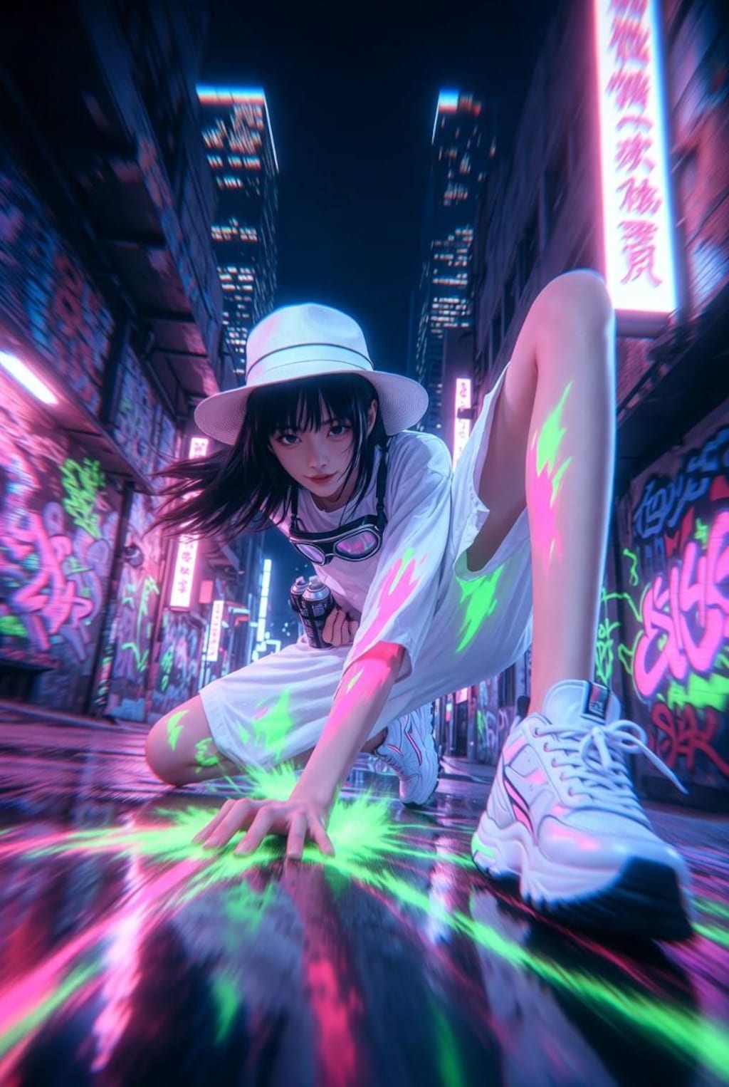 exaggerated foreshortening, with hands and feet taking up half the screen;