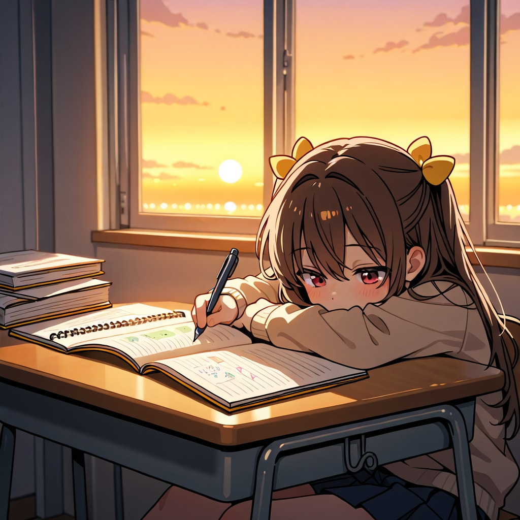 茜色の勉強机