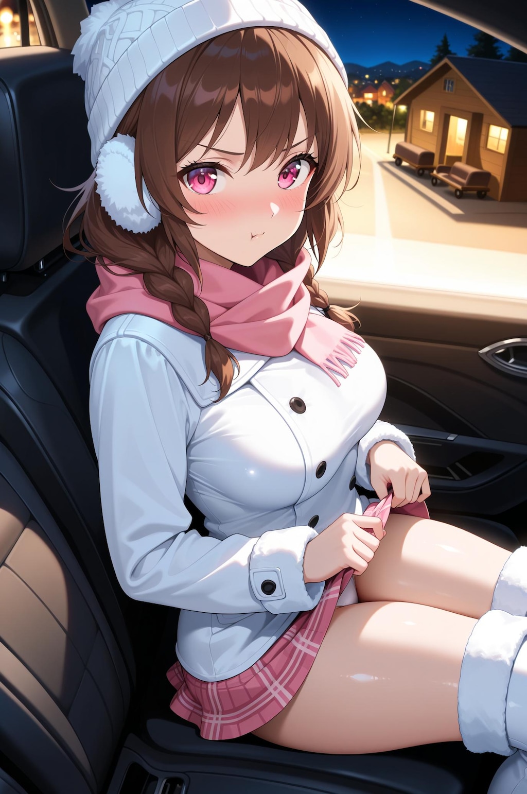 少し怒りながらもパンツを見せてくれる彼女