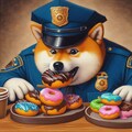 アクリル1980年代風、ドーナツを食べる警察官柴犬 4枚目