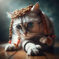 眼鏡三つ編み猫 4枚目
