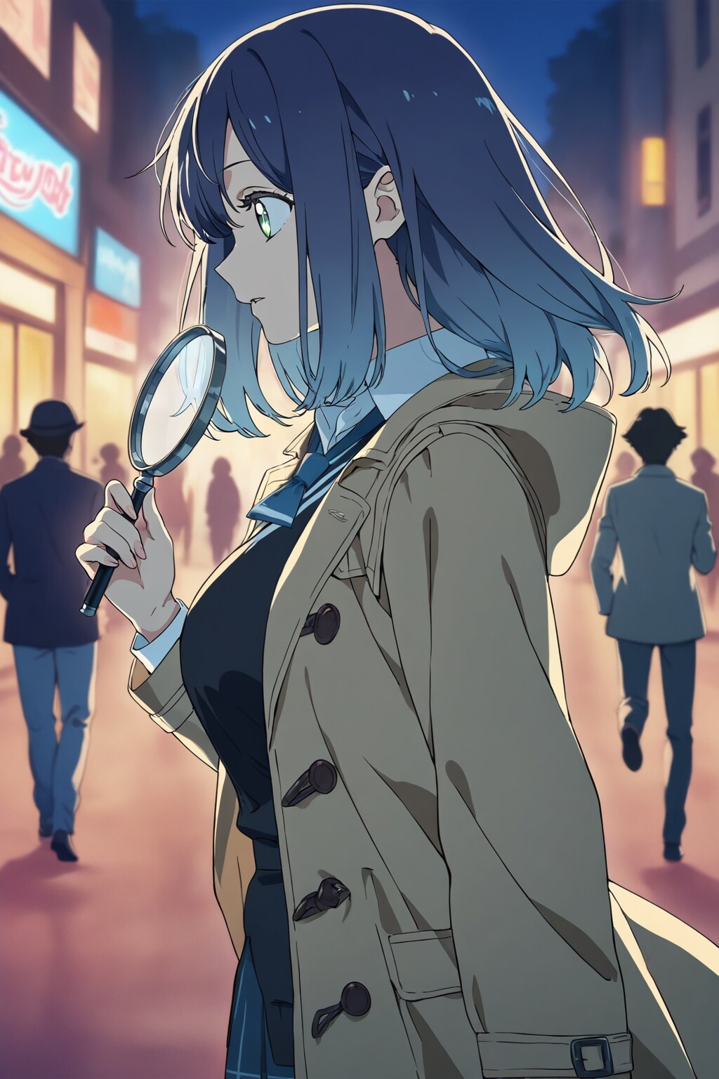 夜の繁華街で真犯人を追う青髪名探偵🕵️❤️ | の人気AIイラスト・グラビア