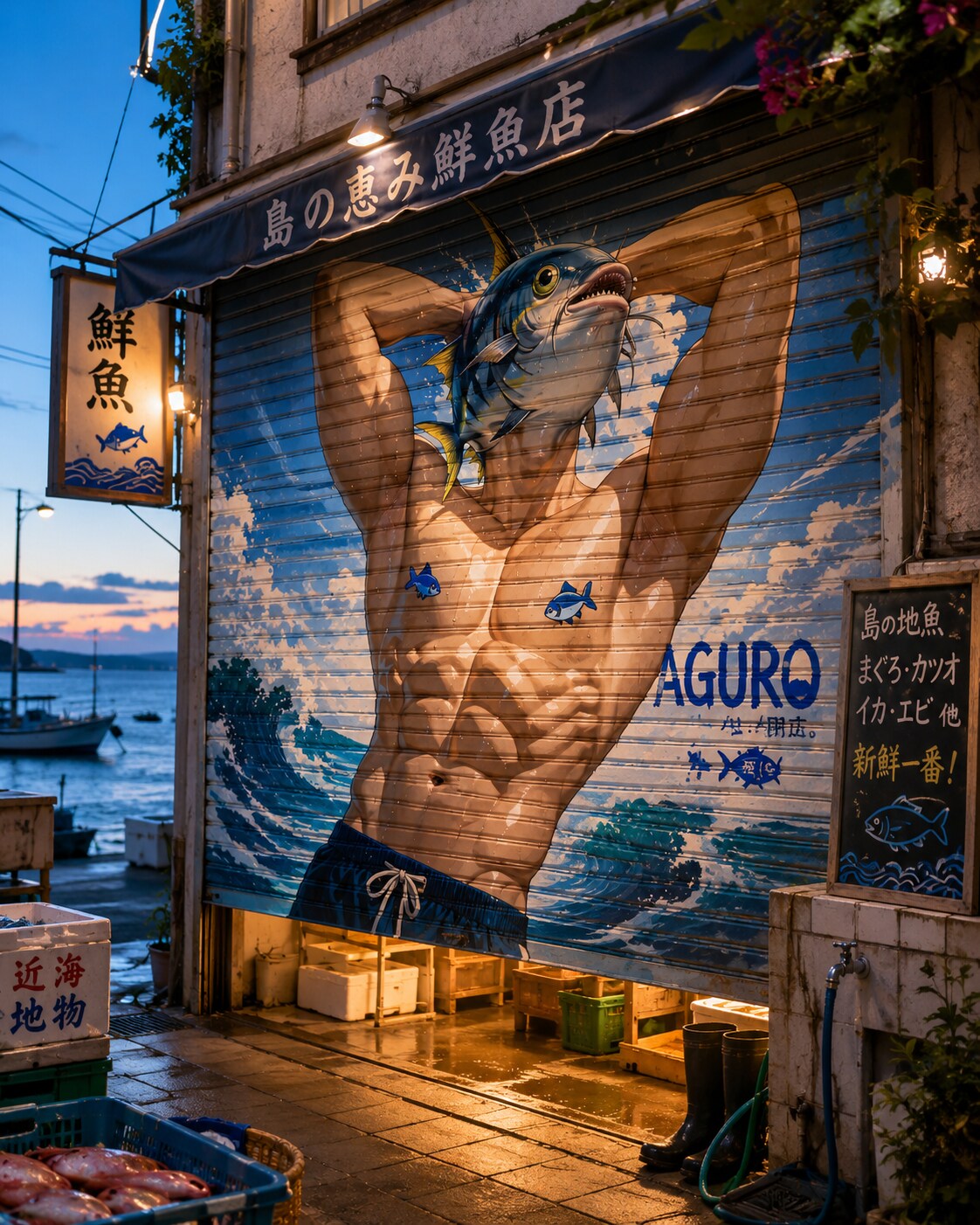 魚屋のシャッターアート🐟