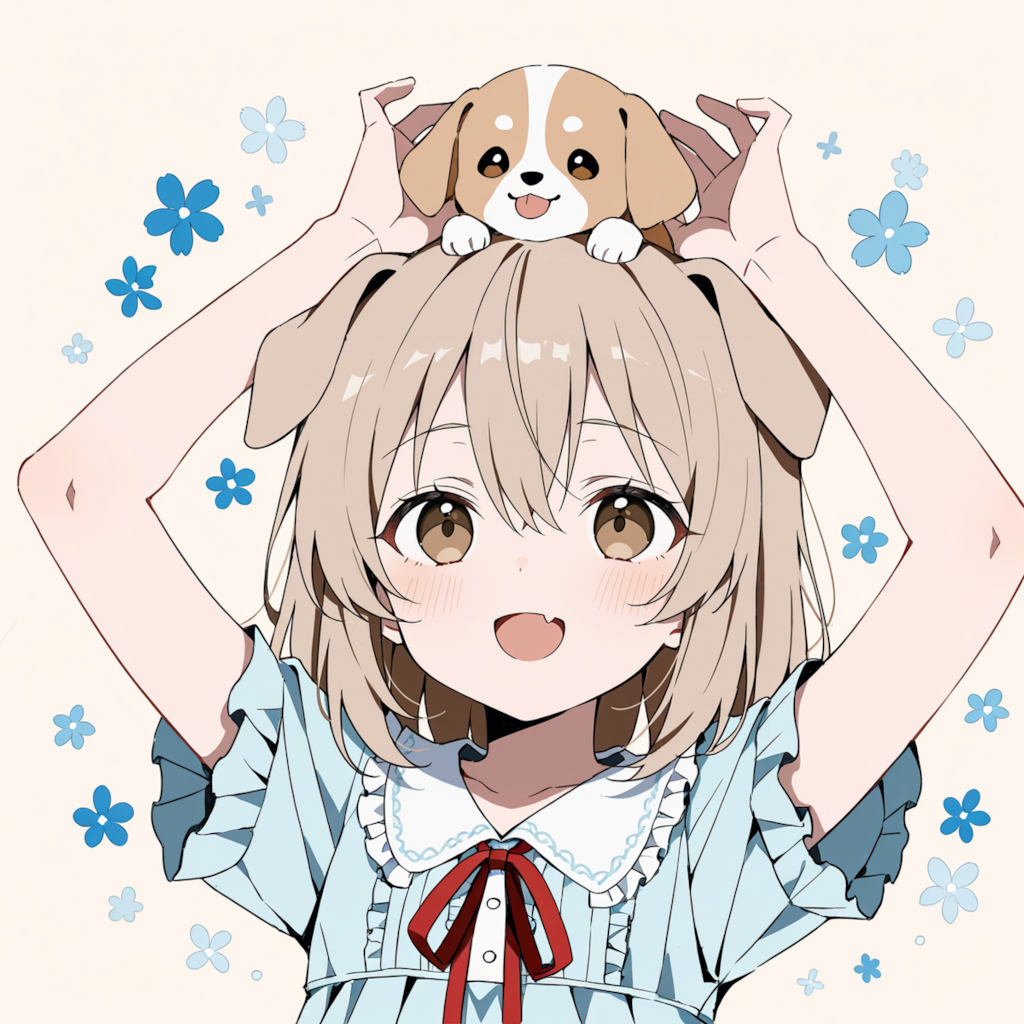 わんこの上に子犬を乗せて