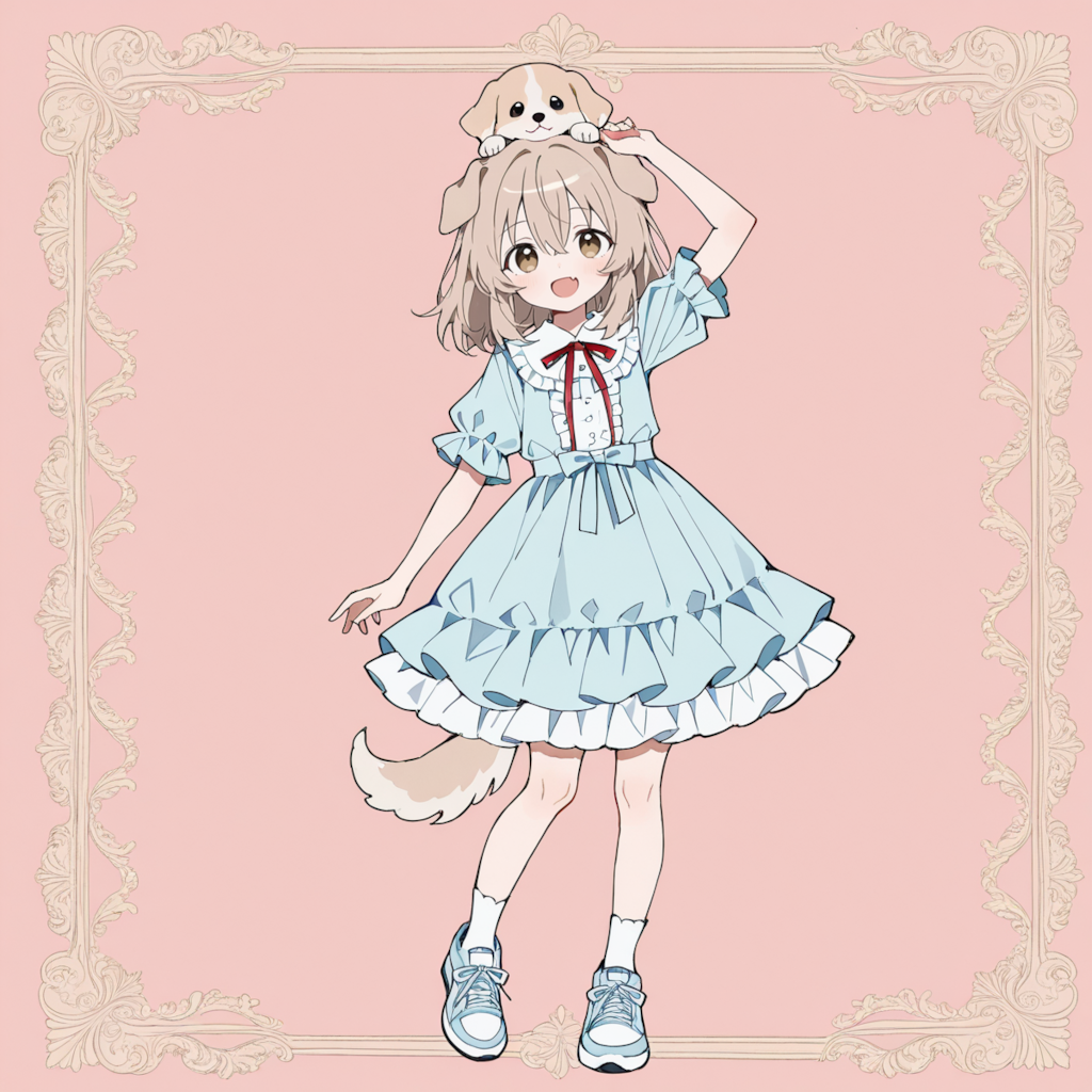 わんこの上に子犬を乗せて