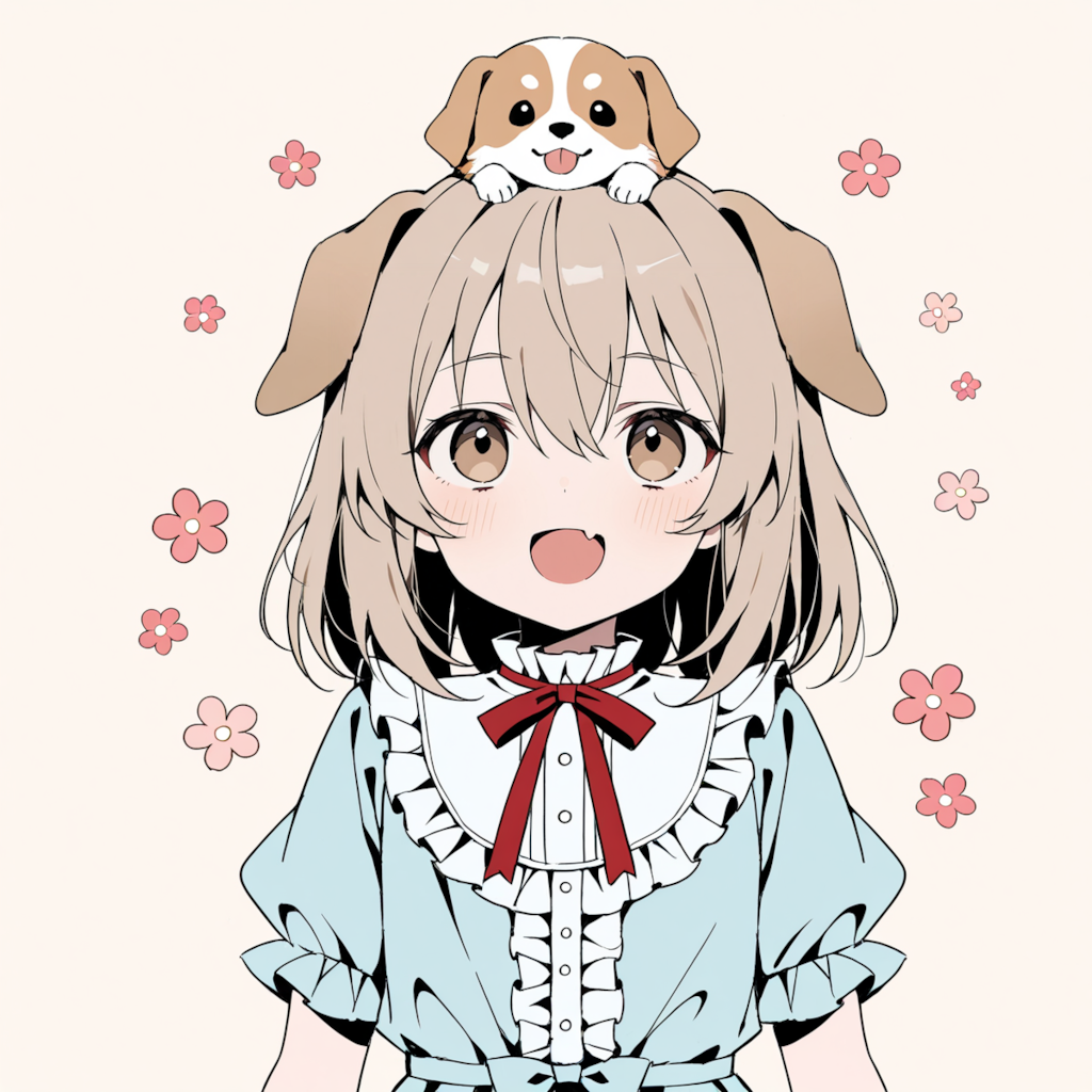 わんこの上に子犬を乗せて